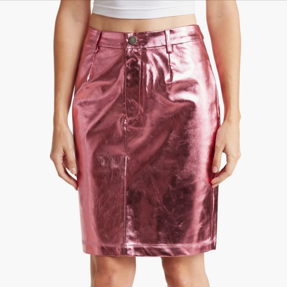 NWT NSR Faux leather Skirt Metallic Pink size M